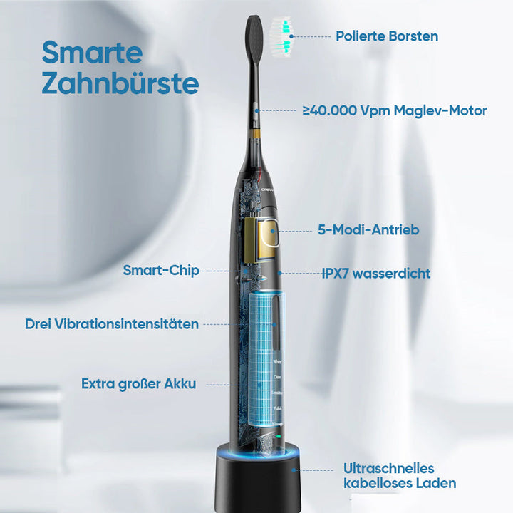 Vattentät eltandborste med lång batteritid, idealisk för daglig munvård. Ergonomisk design.