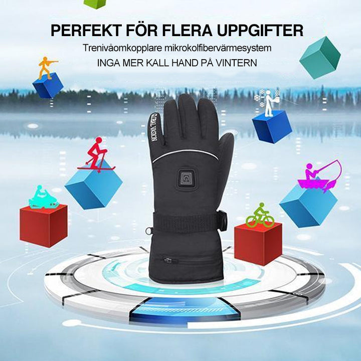 "Elektriska justerbara värmehandskar för herr och dam, svart, vind- och vattentät design med pekskärmsfunktion."