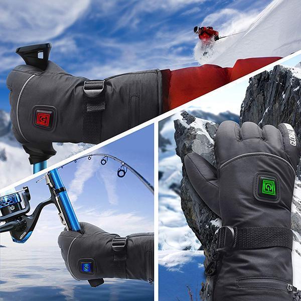 "Elektriska justerbara värmehandskar för herr och dam, svart, vind- och vattentät design med pekskärmsfunktion."