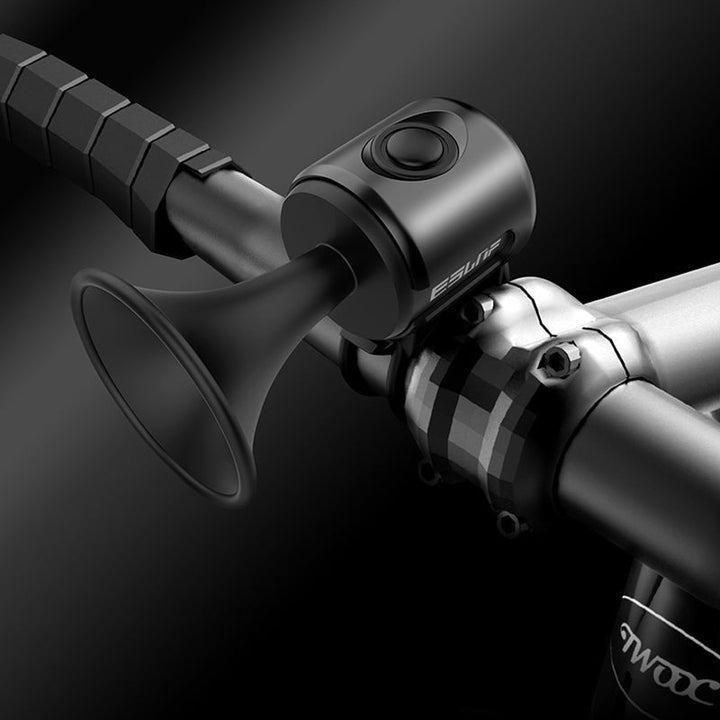 "Elektriskt cykelhorn 120dB med robust design och stöldlarm, idealiskt för säker cykling i stad och terräng."