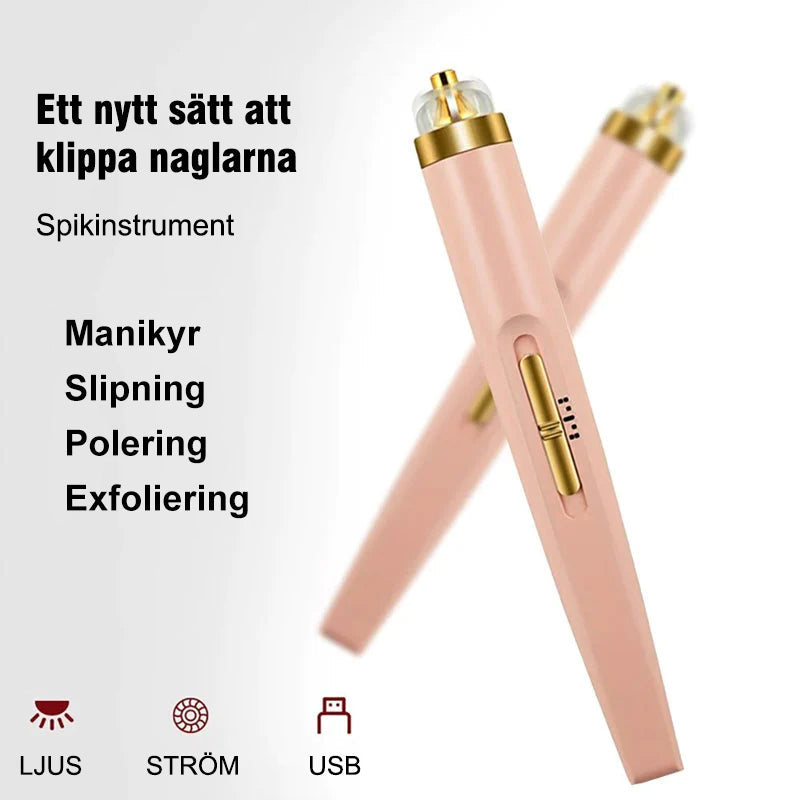 "Elektriskt manikyrset med ergonomisk design, perfekt för nagelvård hemma. Kompakt och bärbar för resor och dagligt bruk."