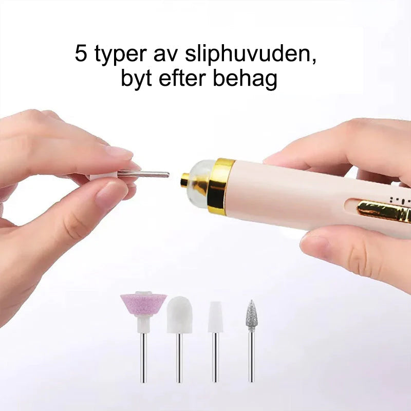 "Elektriskt manikyrset med ergonomisk design, perfekt för nagelvård hemma. Kompakt och bärbar för resor och dagligt bruk."