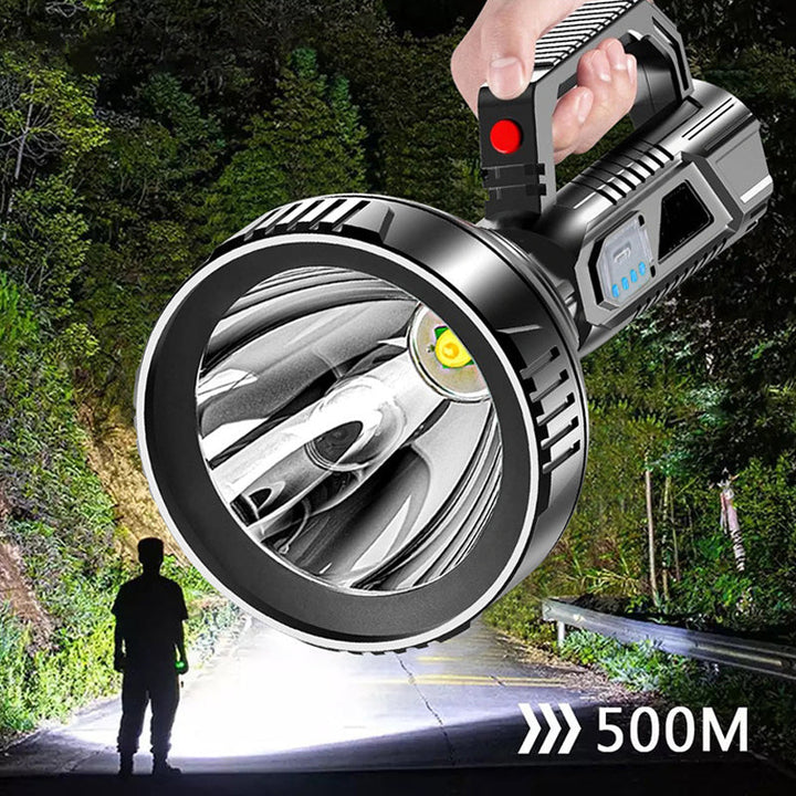 "Elektronisk superljus LED-ficklampa med vattentät design och tre ljuslägen, perfekt för nödsituationer och äventyr."