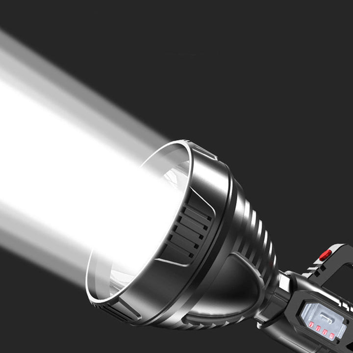 "Elektronisk superljus LED-ficklampa med vattentät design och tre ljuslägen, perfekt för nödsituationer och äventyr."