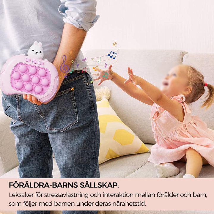 "Elektroniskt fickspel för barn med ljus och ljud, bärbar design med färgglada knappar för interaktivt lärande."