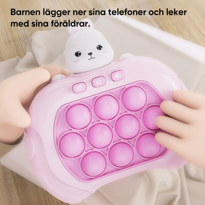"Elektroniskt fickspel för barn med ljus och ljud, bärbar design med färgglada knappar för interaktivt lärande."