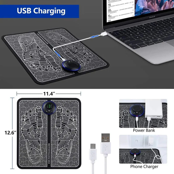 Kompakt EMS fotmassagerare med användarvänlig design för effektiv fotmassage och muskelstimulering.