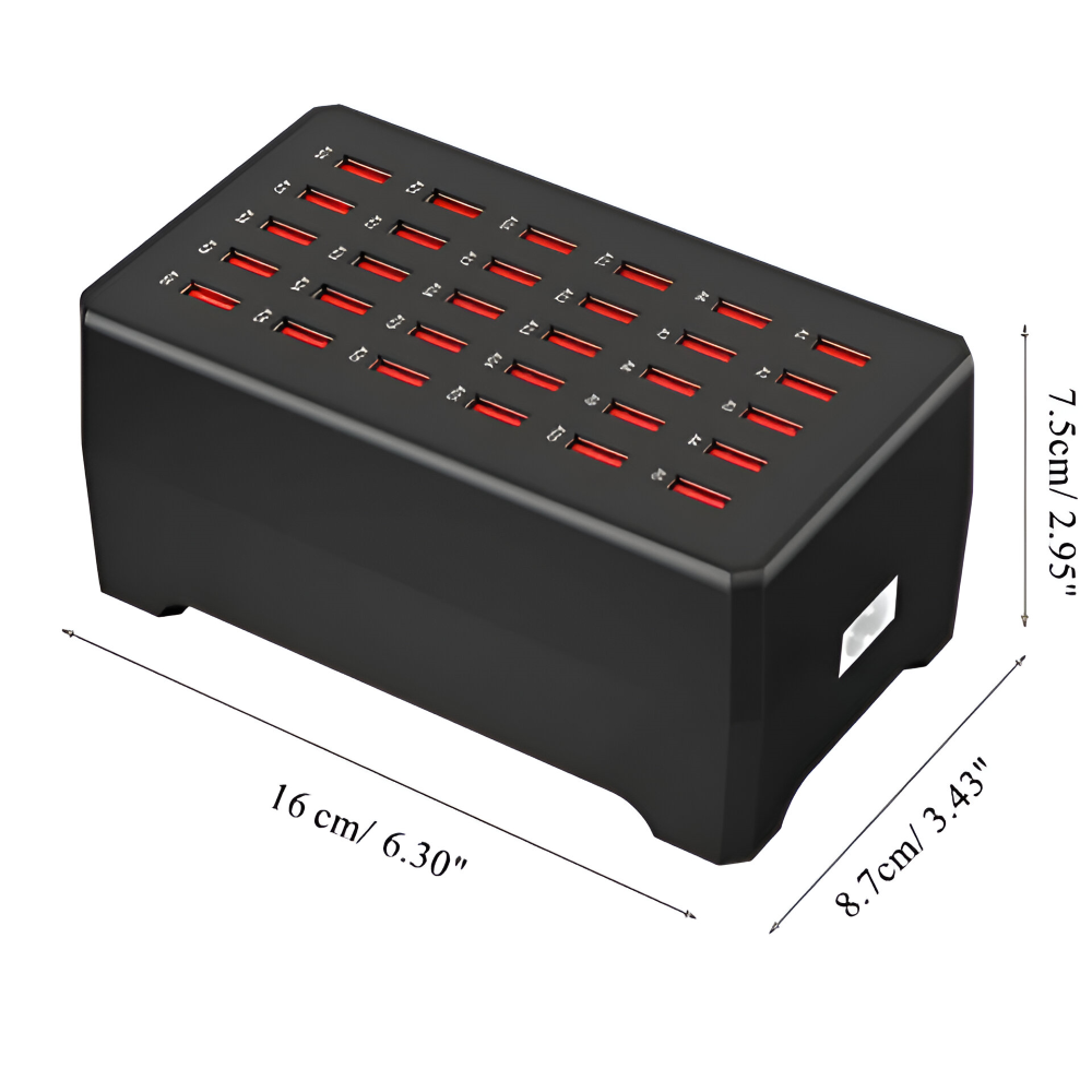 Minimalistisk och kompakt designad laddstation för USB-enheter, passar diskret in i alla miljöer.