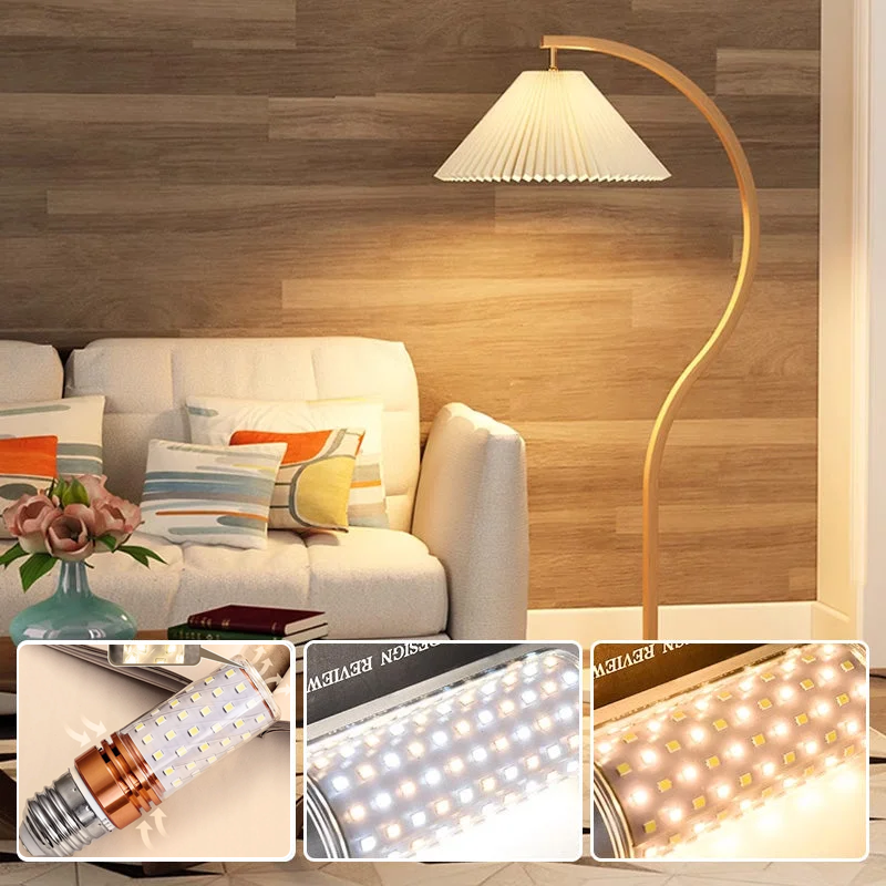 "Energibesparande LED-lampa med 360° ljusvinkel, utomhusbelysning, hög hållbarhet, energieffektivitet, varmt och vitt ljus."