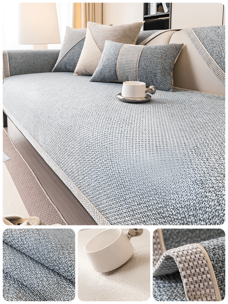 Slitstarkt sofföverdrag i polyester med halkfri baksida. Designat för långvarigt möbelskydd i hemmet.