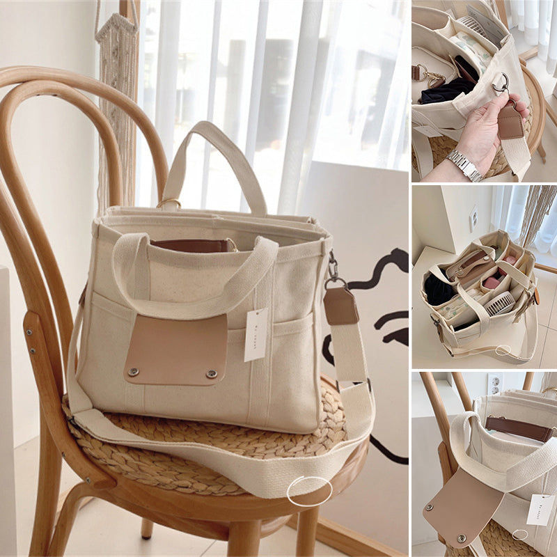 "Enfärgad dam tygkasse i robust canvas, med breda handtag och stor kapacitet. Perfekt som chic och hållbar väska."