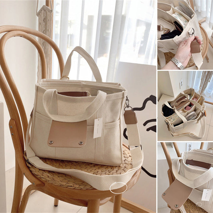 "Enfärgad dam tygkasse i robust canvas, med breda handtag och stor kapacitet. Perfekt som chic och hållbar väska."