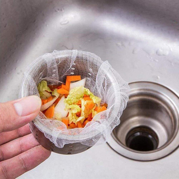 "Engångs nätpåse i filter, vit nylonnät, fångar små matrester, passar de flesta diskbänksfilter, enkel installation."