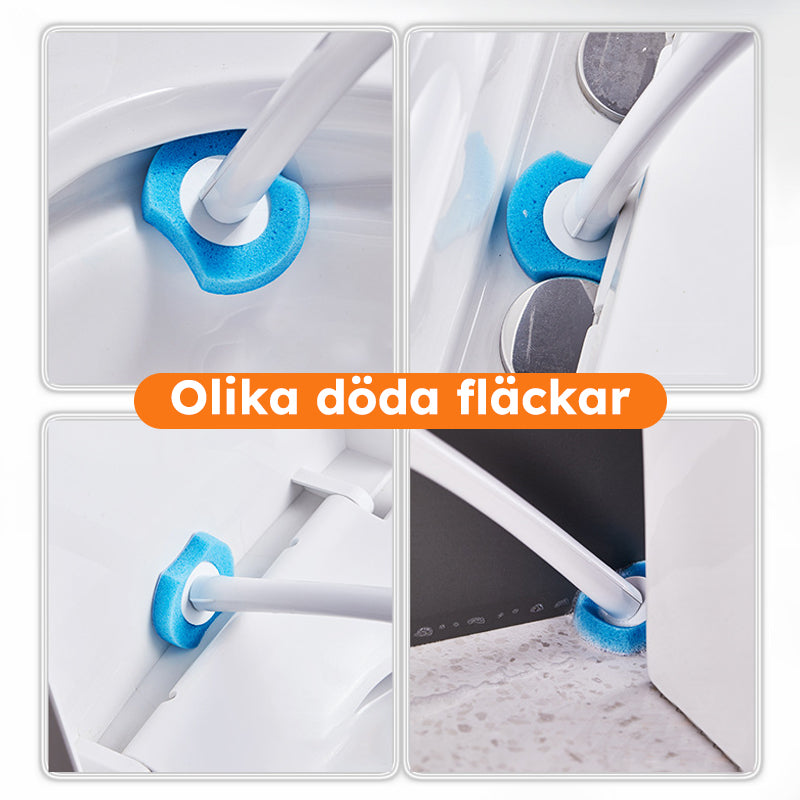 "Engångstoalettrengöringssystem med havsdofter, svartvit stav med rengöringshuvud i ljusare nyanser, klar för användning."