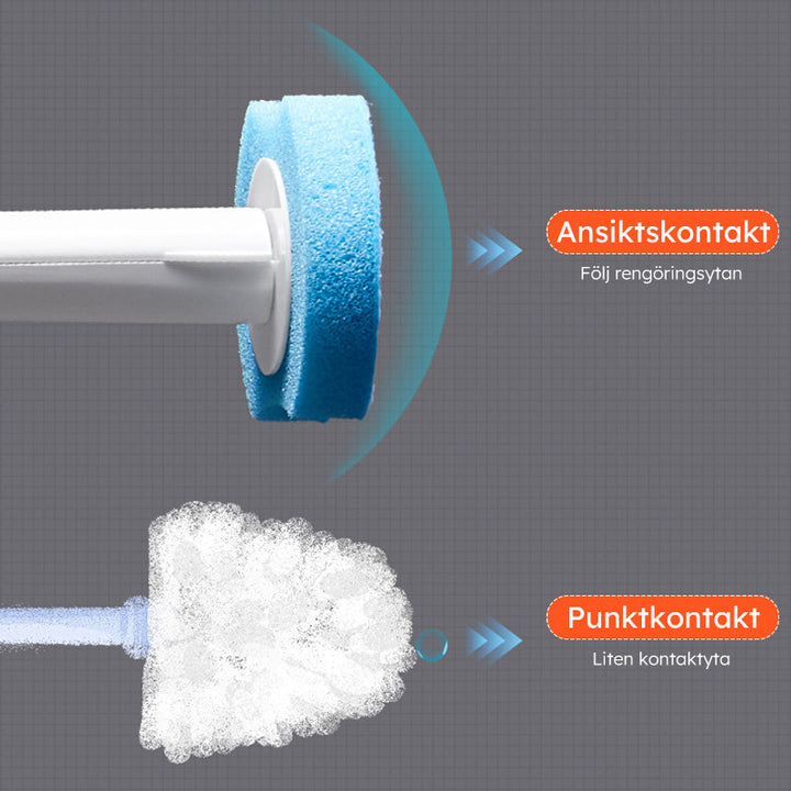 "Engångstoalettrengöringssystem med havsdofter, svartvit stav med rengöringshuvud i ljusare nyanser, klar för användning."