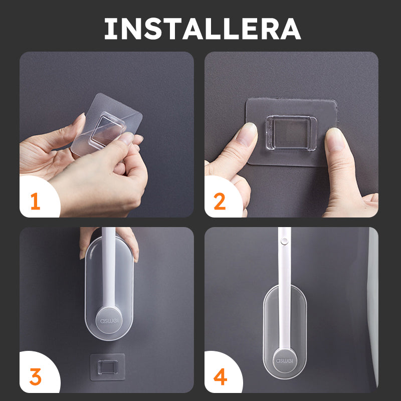 "Engångstoalettrengöringssystem med havsdofter, svartvit stav med rengöringshuvud i ljusare nyanser, klar för användning."