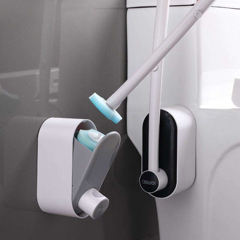 "Engångstoalettrengöringssystem med havsdofter, svartvit stav med rengöringshuvud i ljusare nyanser, klar för användning."