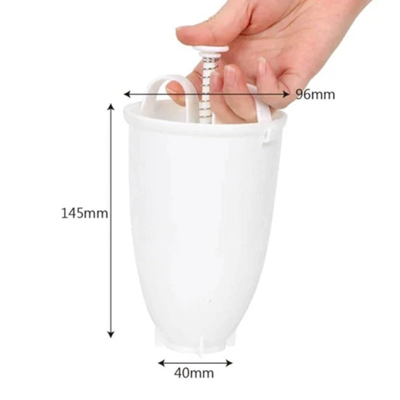 "Enkel munkmaskin av ABS, vit med rött handtag, kompakt design. Perfekt för hemmagjorda munkar i köket."