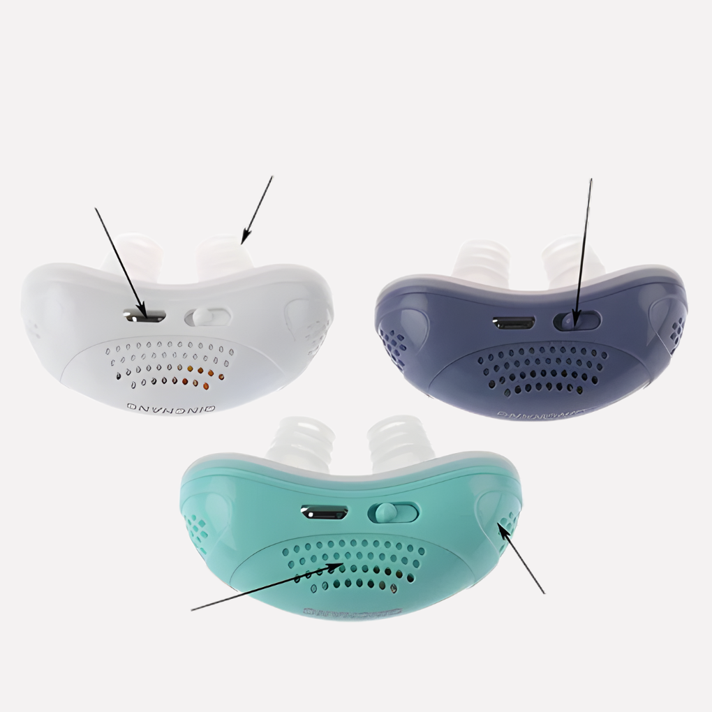 Ergonomisk anti-snarkningsenhet med USB-laddning för tyst sömn och bättre andning. Resvänlig snarkstoppare.