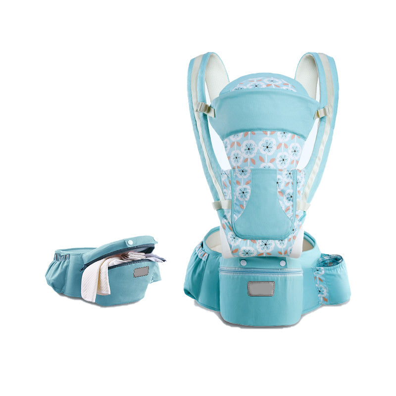"Ergonomisk bärsele för spädbarn i grått, nio bärpositioner, perfekt för alla säsonger, maxvikt 25 kg, justerbar design"