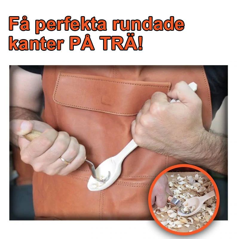 "Ergonomisk böjd sniderkniv för träbearbetning, ultraskarpt krokslipat blad och ergonomiskt grepphandtag för precision."