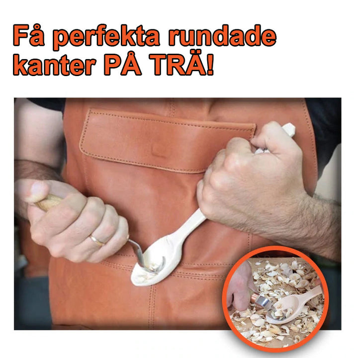 "Ergonomisk böjd sniderkniv för träbearbetning, ultraskarpt krokslipat blad och ergonomiskt grepphandtag för precision."