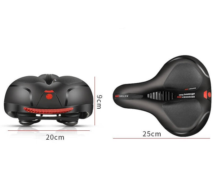 Röd ergonomisk cykelsadel med ventilerad design, för heta sommardagar på cykeln med optimal komfort.