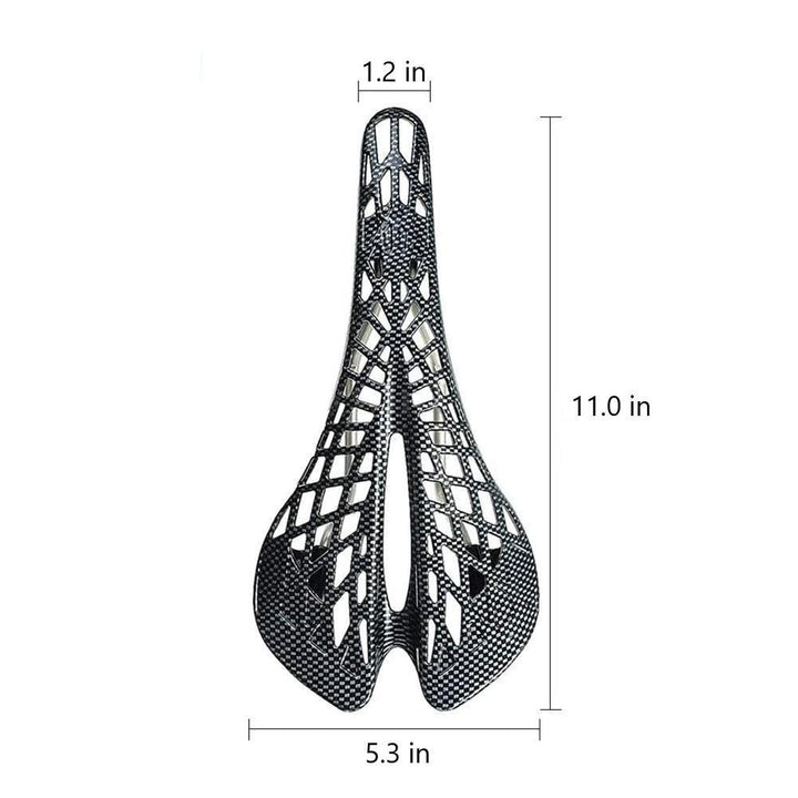 "Ergonomisk cykelsadel med fjädring i svart, med ventilerad och aerodynamisk design för optimal komfort och prestanda."