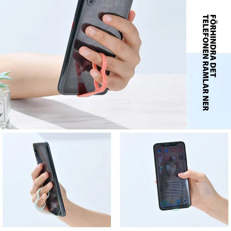 "Ergonomisk fingerhållare för mobiltelefoner med starkt stöd, lätt design, passar de flesta telefoner och surfplattor."