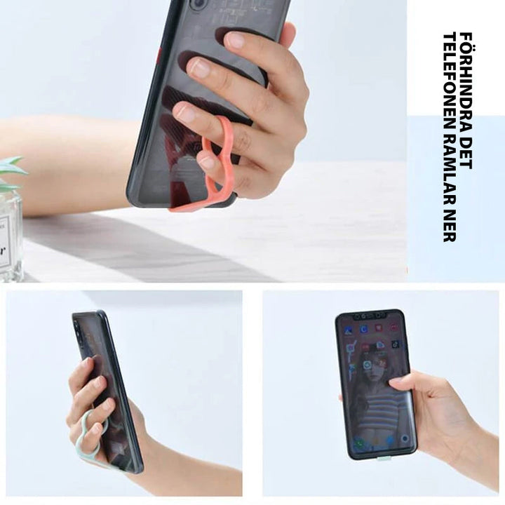 "Ergonomisk fingerhållare för mobiltelefoner med starkt stöd, lätt design, passar de flesta telefoner och surfplattor."