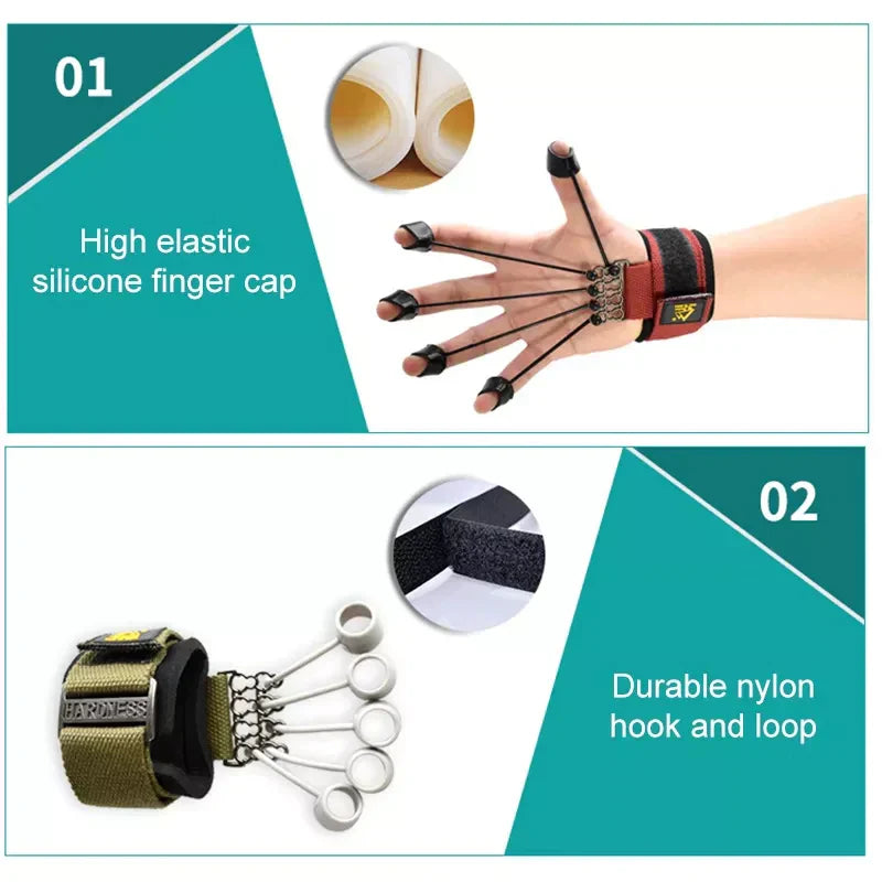 "Ergonomisk fingertränare i strömlinjeformad design för styrka och flexibilitetsträning av fingrar och handleder."