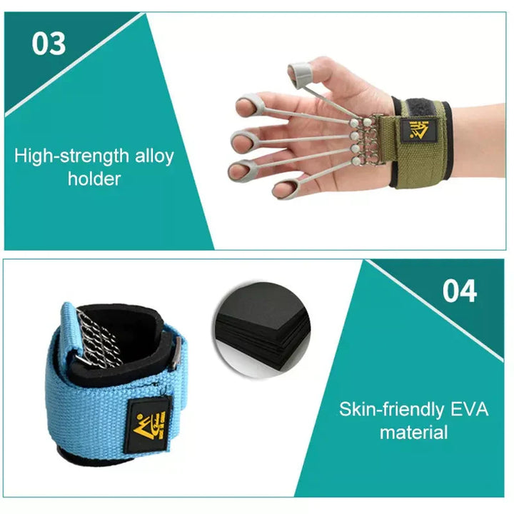 "Ergonomisk fingertränare i strömlinjeformad design för styrka och flexibilitetsträning av fingrar och handleder."