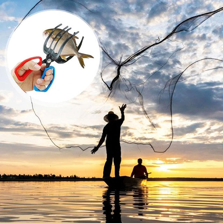 "Ergonomisk fisketång med blått och rött plasthandtag, perfekt för multianvändning vid fiske, robust och mångsidig."