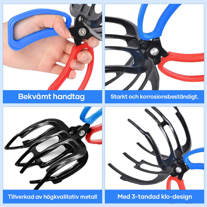 "Ergonomisk fisketång med blått och rött plasthandtag, perfekt för multianvändning vid fiske, robust och mångsidig."