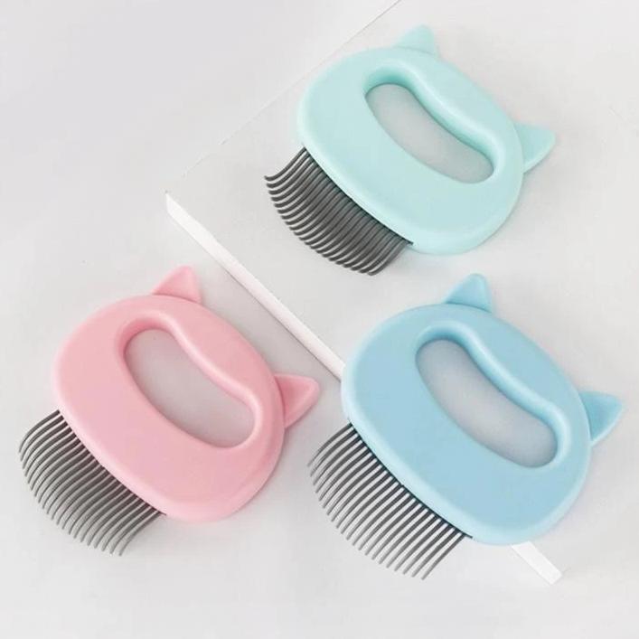 Ergonomisk kattkam för massage och borstning i blå, grön, rosa. Förbättrar pälsens glans och minskar stress.