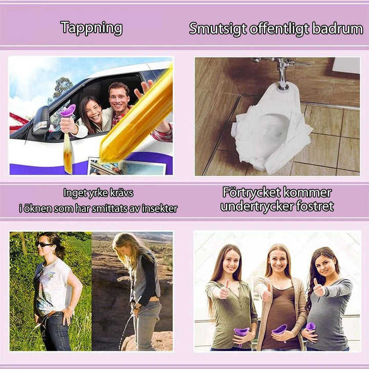 Ergonomisk kisstratt för kvinnor, rosa, portabel, stänksäker, för resor och utomhusbruk, hygienisk silikon.