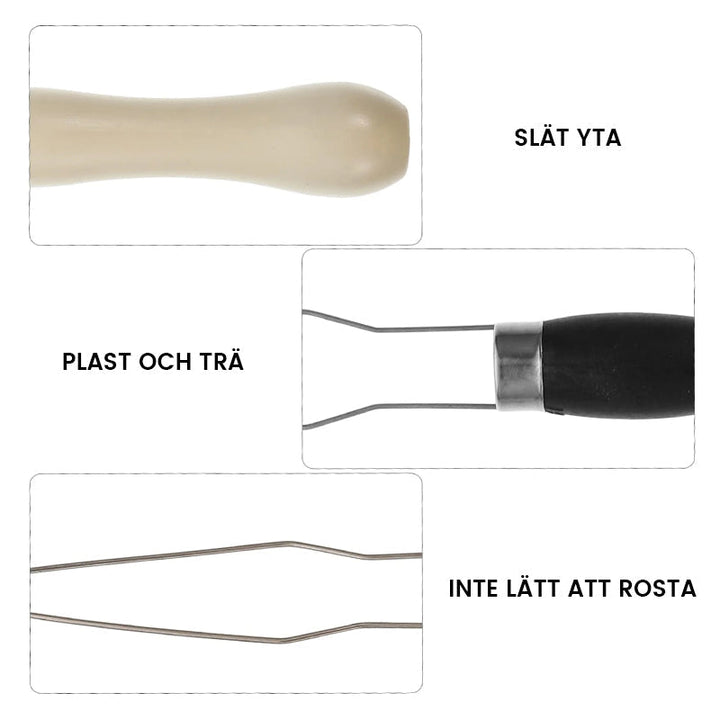 "Ergonomisk knappkrok i metall med pekfingeröppning för enkel knapphantering, idealisk för begränsad fingerfärdighet."