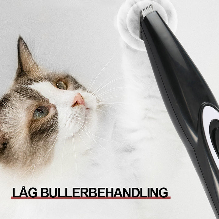 "Ergonomisk mini trimmer för husdjur, kompakt design i svart med säkerhetsblad, perfekt för svåråtkomliga områden."