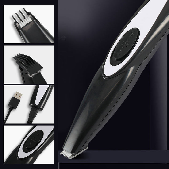 "Ergonomisk mini trimmer för husdjur, kompakt design i svart med säkerhetsblad, perfekt för svåråtkomliga områden."