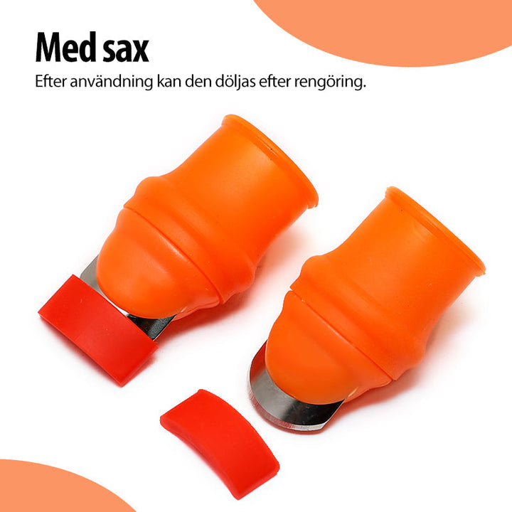 "Ergonomisk orange fingerkniv med rostfritt stålblad för effektiv grönsaksskörd i trädgården."