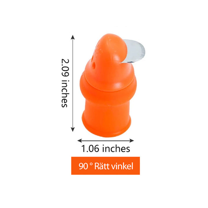 "Ergonomisk orange fingerkniv med rostfritt stålblad för effektiv grönsaksskörd i trädgården."