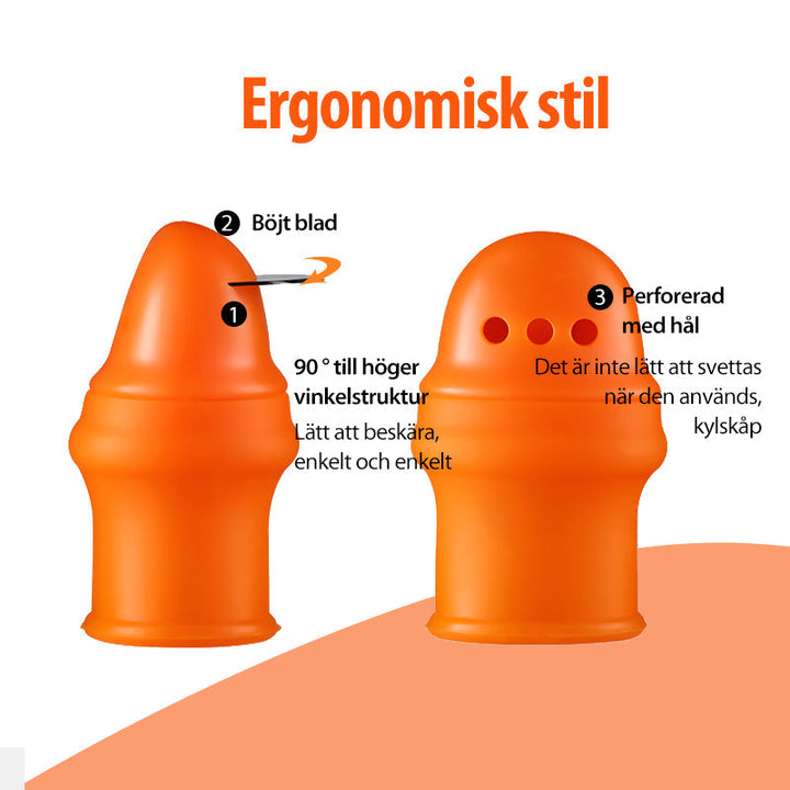 "Ergonomisk orange fingerkniv med rostfritt stålblad för effektiv grönsaksskörd i trädgården."