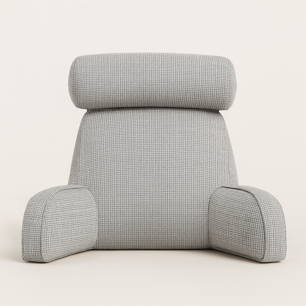 Ergonomisk relaxkudde för säng & soffa med armstöd i mjukt linnetyg. Idealisk för läsning & avkoppling.