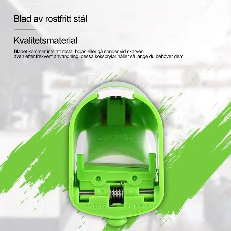 "Ergonomisk rostfri vitlökspress i unik design, silver och svart, perfekt för enkel hackning av vitlök och ingefära."