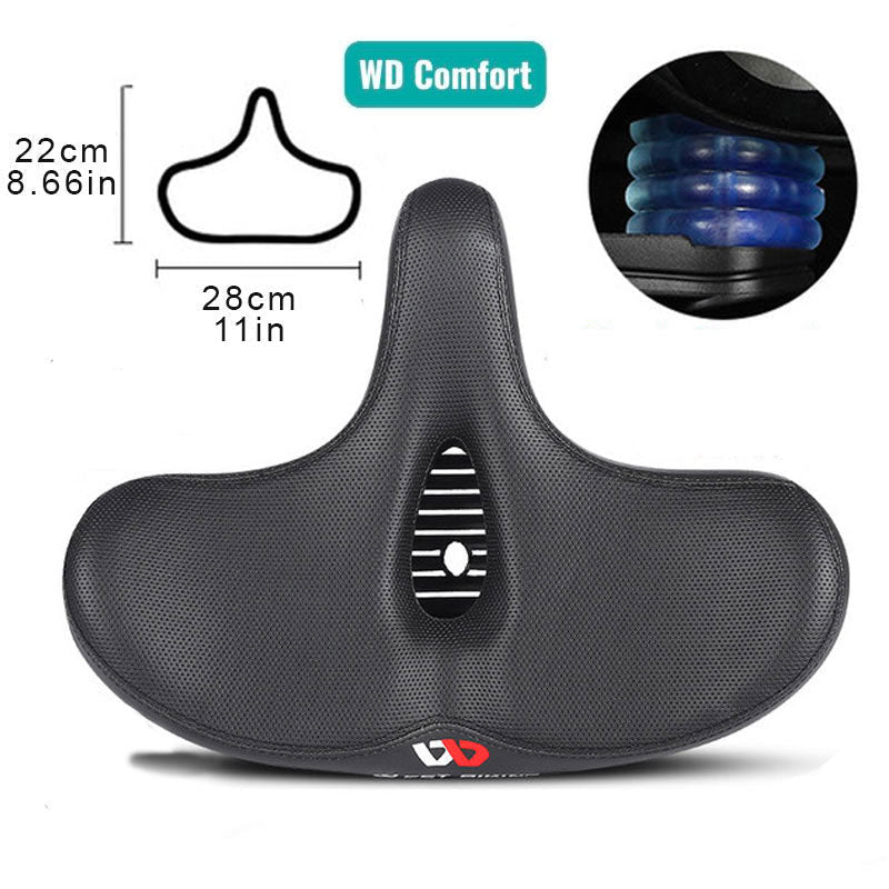 Ergonomisk sadel för cykel, designad för maximal komfort. Bred och stötdämpande.