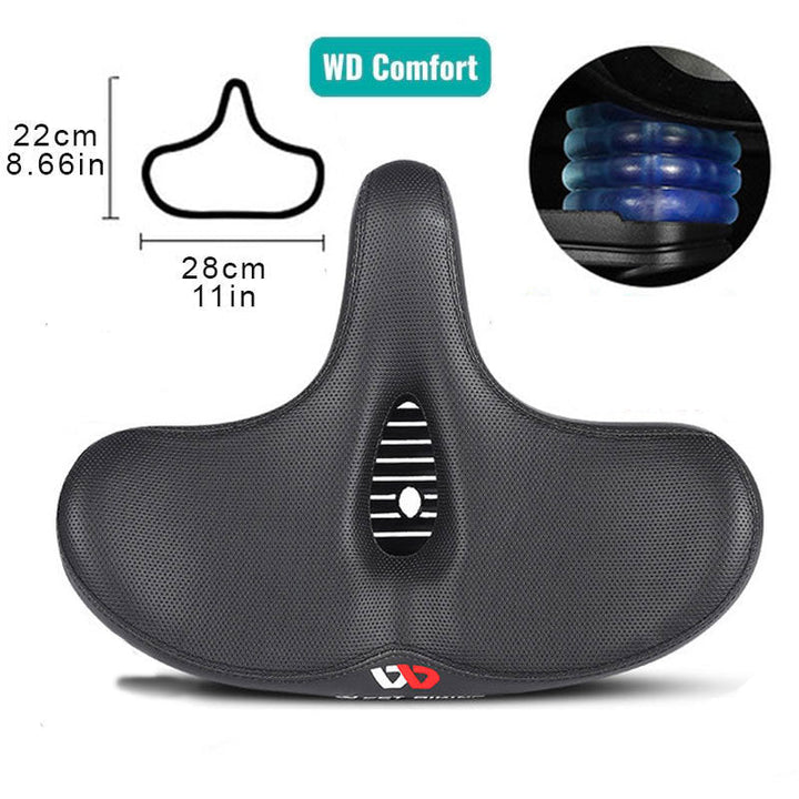 Ergonomisk sadel för cykel, designad för maximal komfort. Bred och stötdämpande.