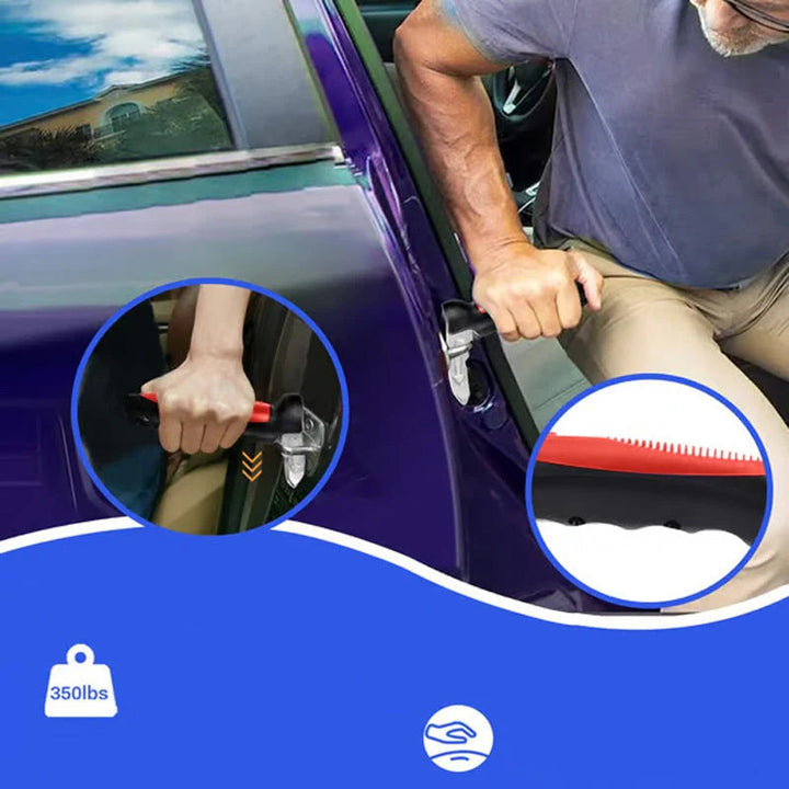 "Ergonomiskt bilhandtag, robust aluminiumlegering, orange och blå för enkel in- och urstigning, säker bilaccessoar."