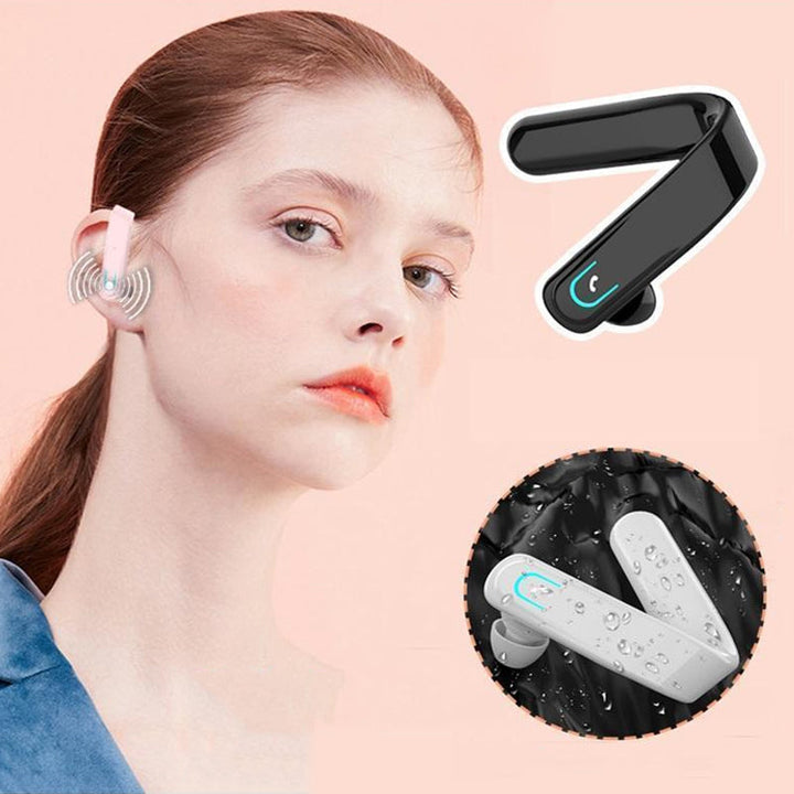 "Ergonomiskt Bluetooth-headset för sport, sitter säkert bakom örat, perfekt för träning och utomhusaktiviteter."