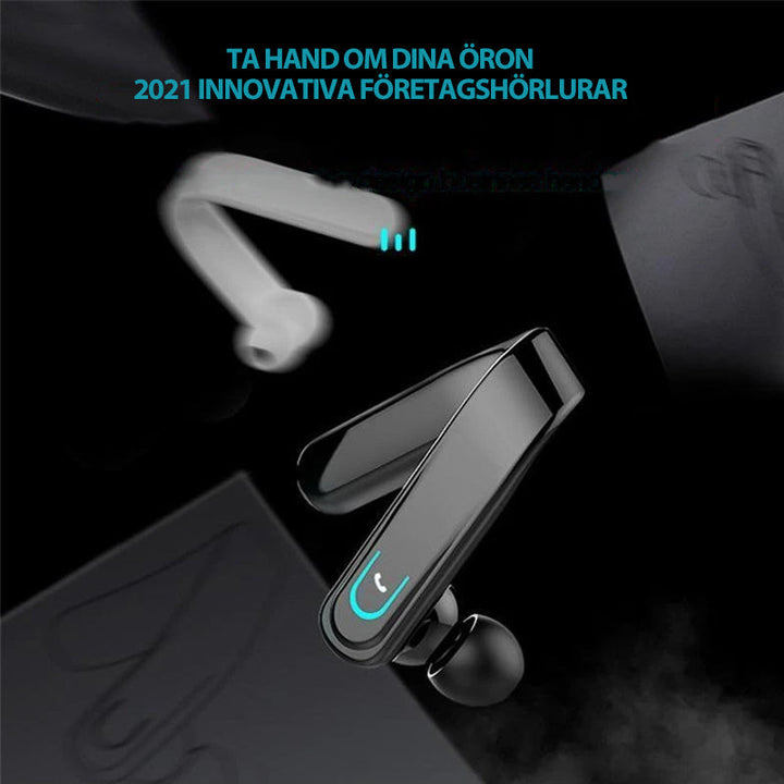 "Ergonomiskt Bluetooth-headset för sport, sitter säkert bakom örat, perfekt för träning och utomhusaktiviteter."