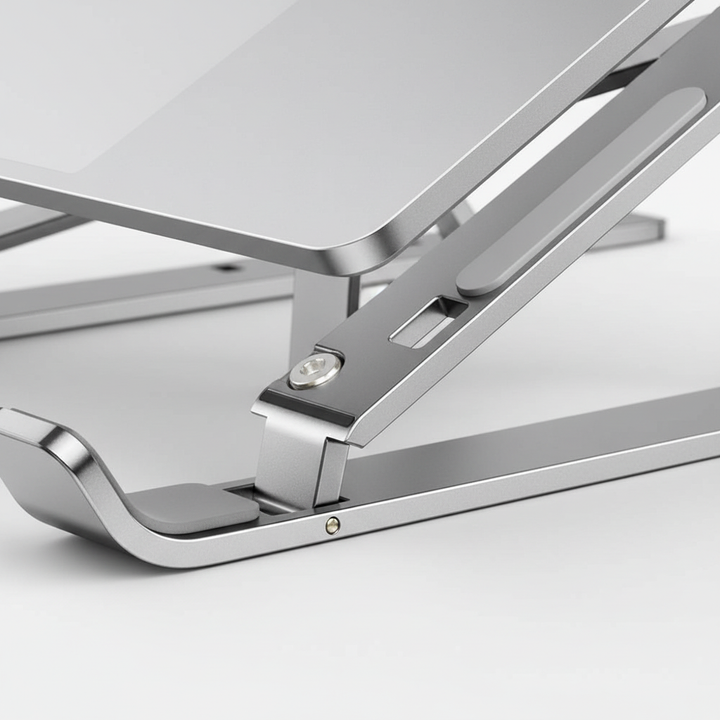 Portabelt & justerbart laptopställ i svart, perfekt kontorstillbehör för flexibelt arbete & bättre ergonomi.